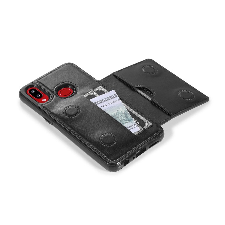 PU Leather + TPU Multiple Card Slots Stand Cell Phone Cover Shell for Samsung Galaxy A10s - Black-12