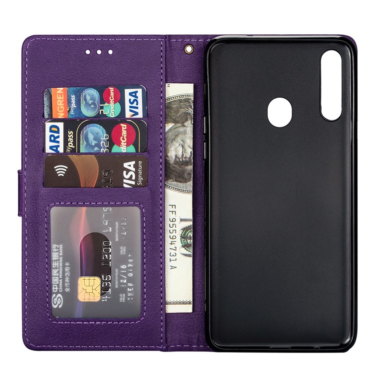 Zipper Pocket Leather Wallet Stand Case for Samsung Galaxy A20s - Purple-4