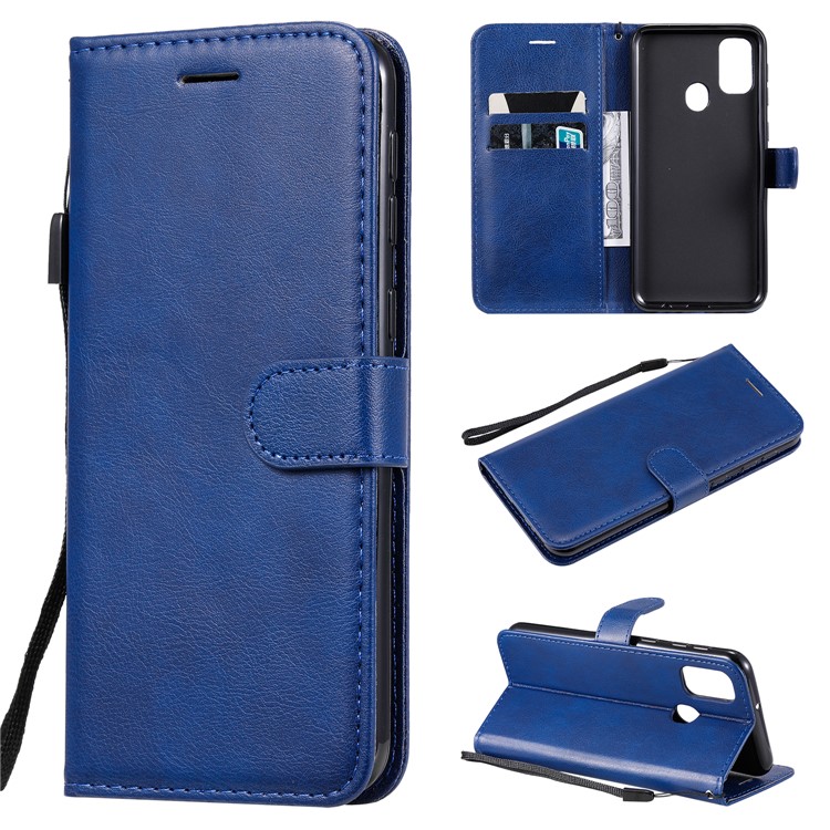 Cell Phone Leather Wallet Stand Case for Samsung Galaxy M30s - Blue-1