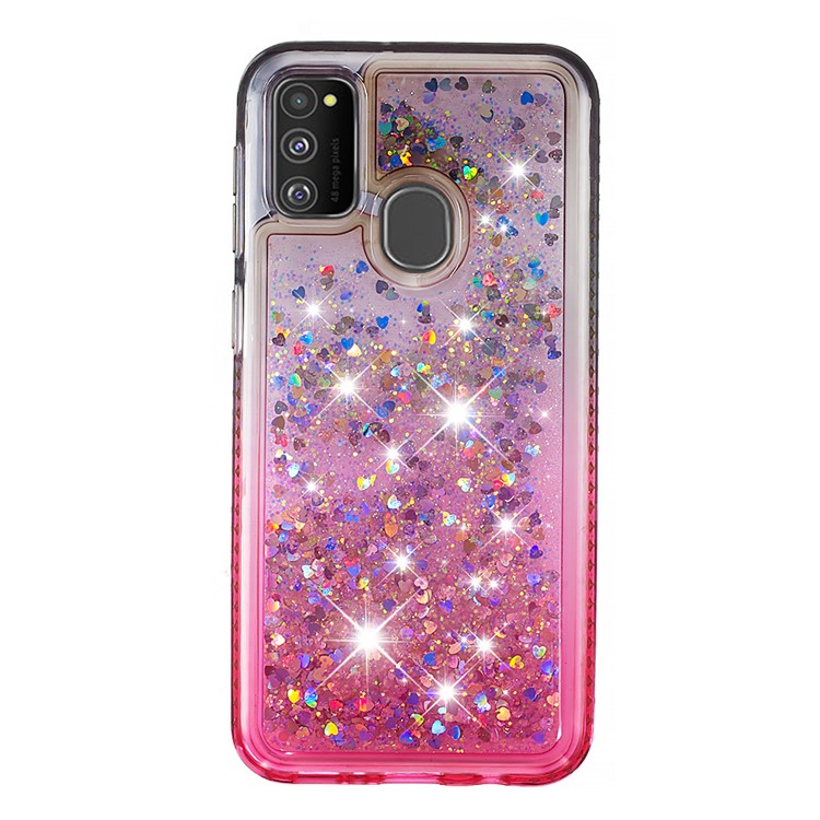 Gradient Glitter Powder Quicksand Rhinestone Decor TPU Shell for Samsung Galaxy M30s - Grey / Rose-2