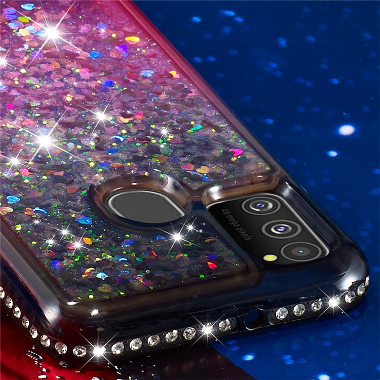 Gradient Glitter Powder Quicksand Rhinestone Decor TPU Shell for Samsung Galaxy M30s - Grey / Rose-3