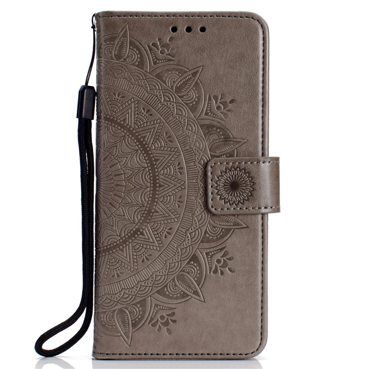 Imprint Flower Leather Wallet Stand Case for Samsung Galaxy S6 G920 - Grey-2