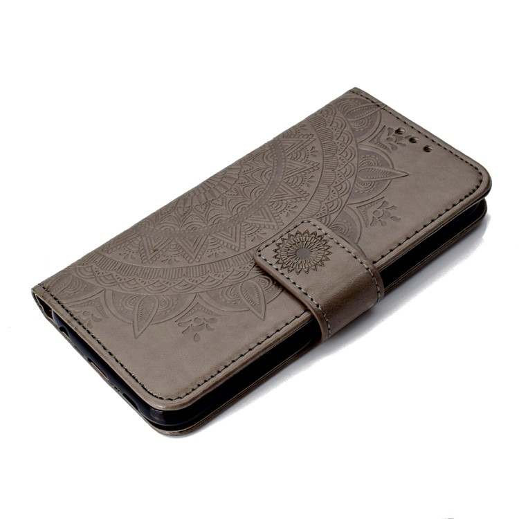 Imprint Flower Leather Wallet Stand Case for Samsung Galaxy S6 G920 - Grey-7