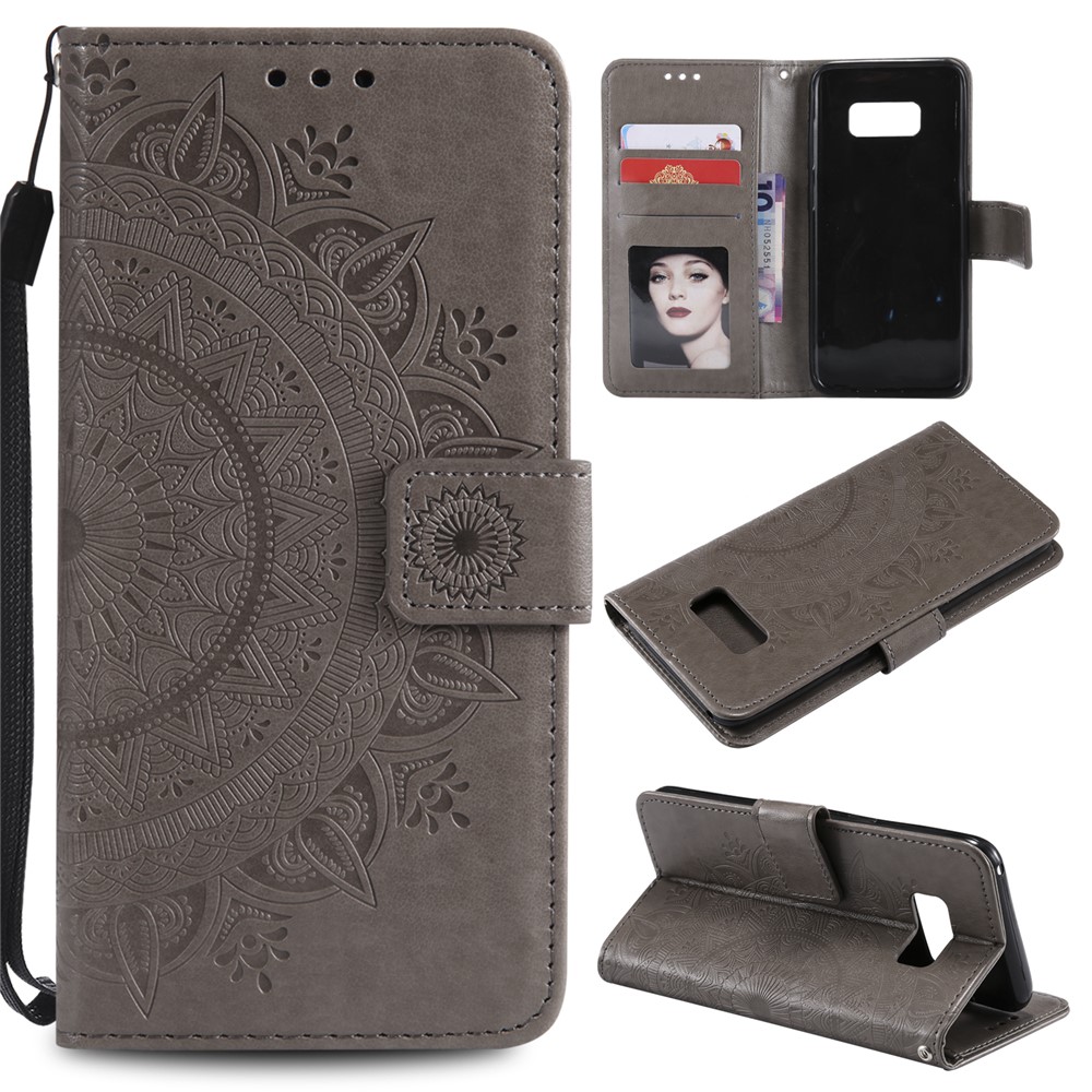 Imprint Flower Magnetic Leather Wallet Case for Samsung Galaxy S8 SM-G950 - Grey-1