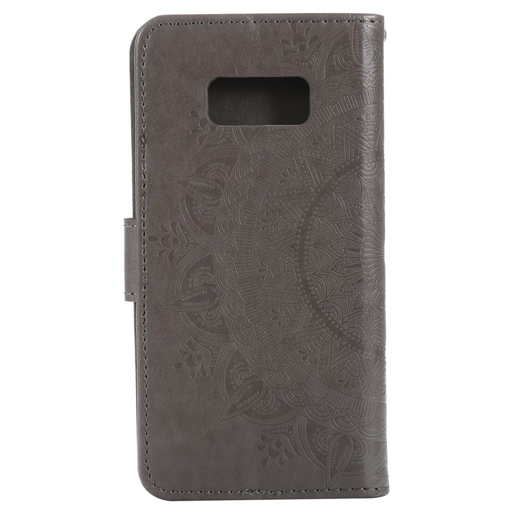 Imprint Flower Magnetic Leather Wallet Case for Samsung Galaxy S8 SM-G950 - Grey-3