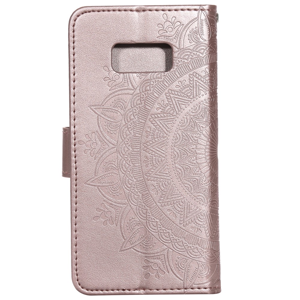 Flor Imprint Caso Carteira De Couro Magnética Para Samsung Galaxy S8 SM-G950 - Rosa Ouro-3