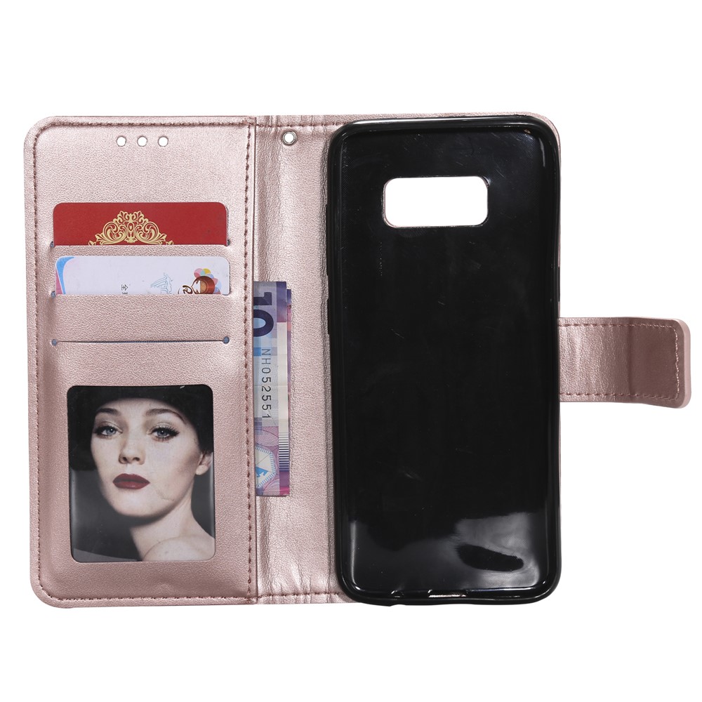 Flor Imprint Caso Carteira De Couro Magnética Para Samsung Galaxy S8 SM-G950 - Rosa Ouro-4