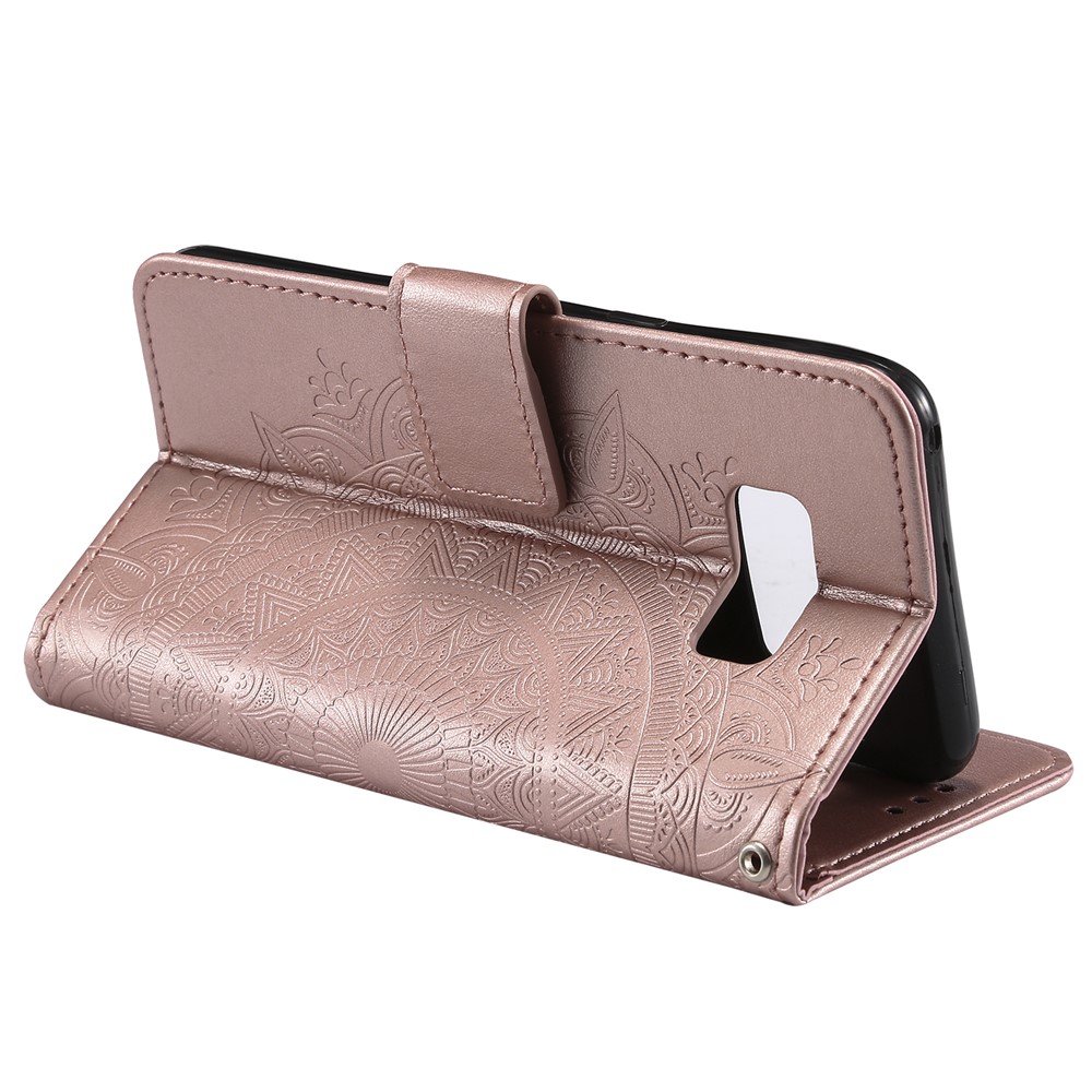 Flor Imprint Caso Carteira De Couro Magnética Para Samsung Galaxy S8 SM-G950 - Rosa Ouro-8