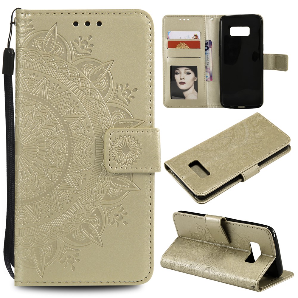 Imprint Flower Magnetic Leather Wallet Case for Samsung Galaxy S8 SM-G950 - Gold