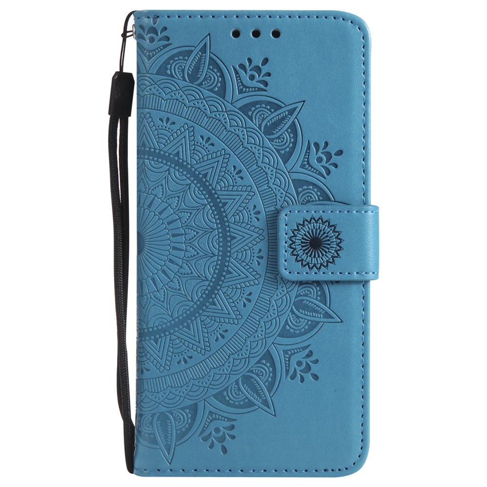 Imprint Flower Magnetic Leather Wallet Case for Samsung Galaxy S8 SM-G950 - Blue-2