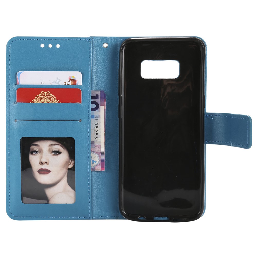 Imprint Flower Magnetic Leather Wallet Case for Samsung Galaxy S8 SM-G950 - Blue-4