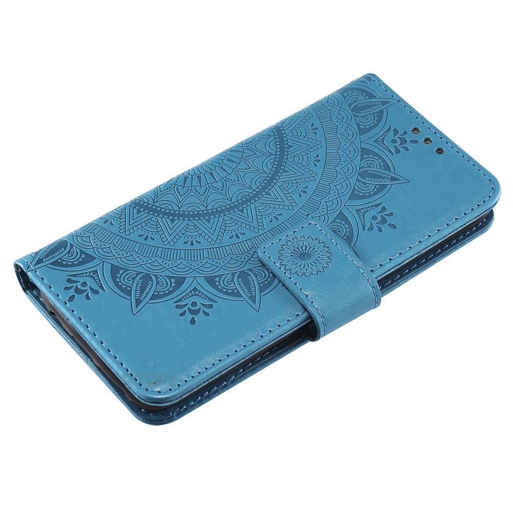 Imprint Flower Magnetic Leather Wallet Case for Samsung Galaxy S8 SM-G950 - Blue-5