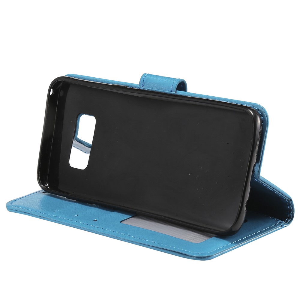 Imprint Flower Magnetic Leather Wallet Case for Samsung Galaxy S8 SM-G950 - Blue-7