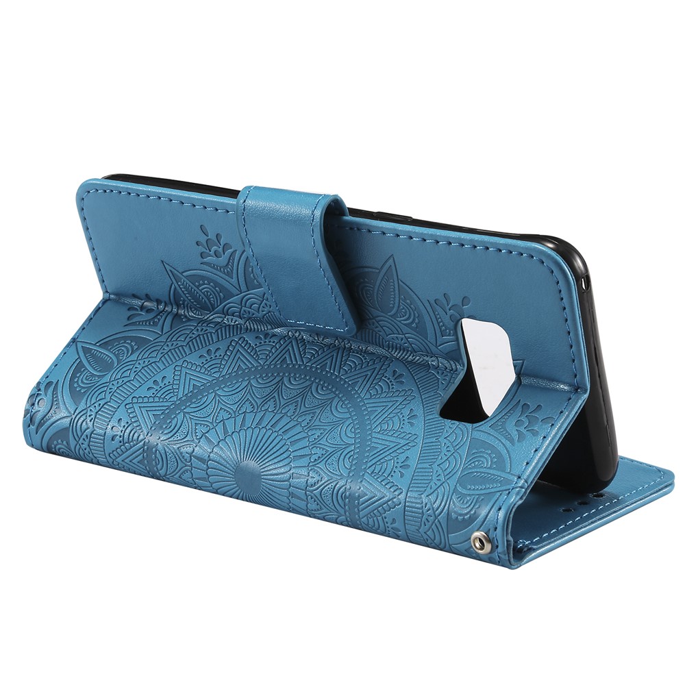 Imprint Flower Magnetic Leather Wallet Case for Samsung Galaxy S8 SM-G950 - Blue-8