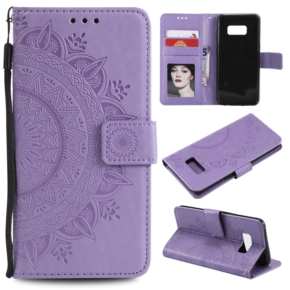 Imprint Flower Magnetic Leather Wallet Case for Samsung Galaxy S8 SM-G950 - Purple