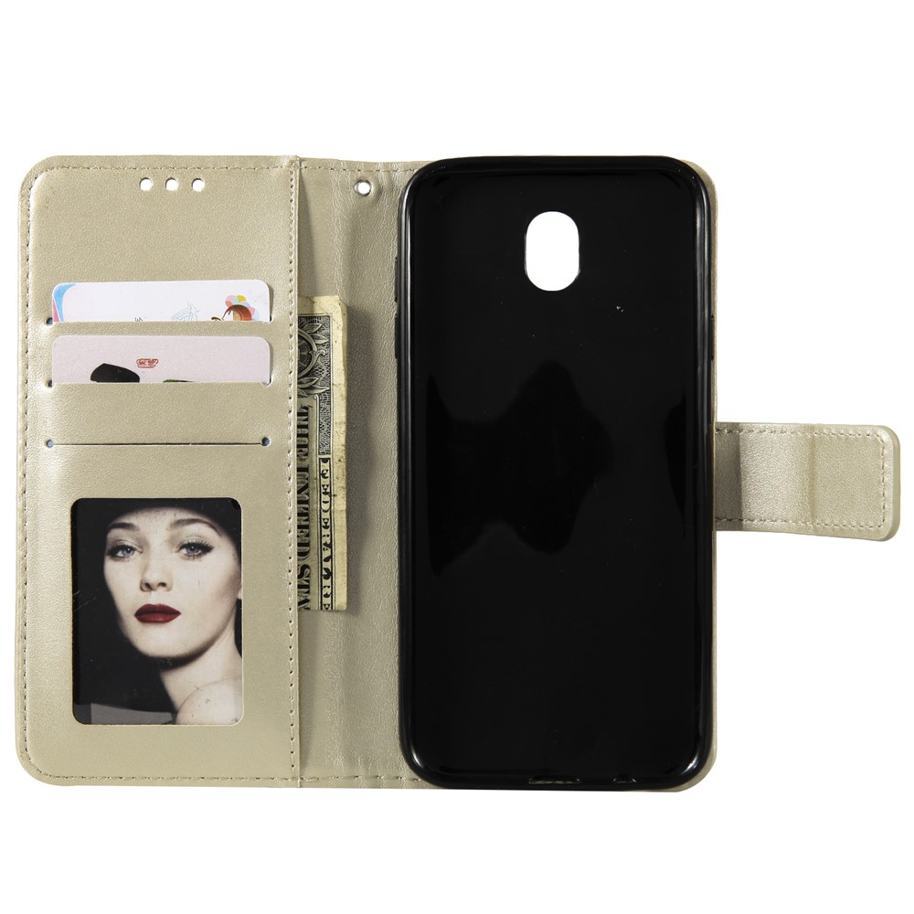 Imprint Flower PU Leather Wallet Case for Samsung Galaxy J3 Pro (2017) / J3 (2017) EU Version - Gold-4