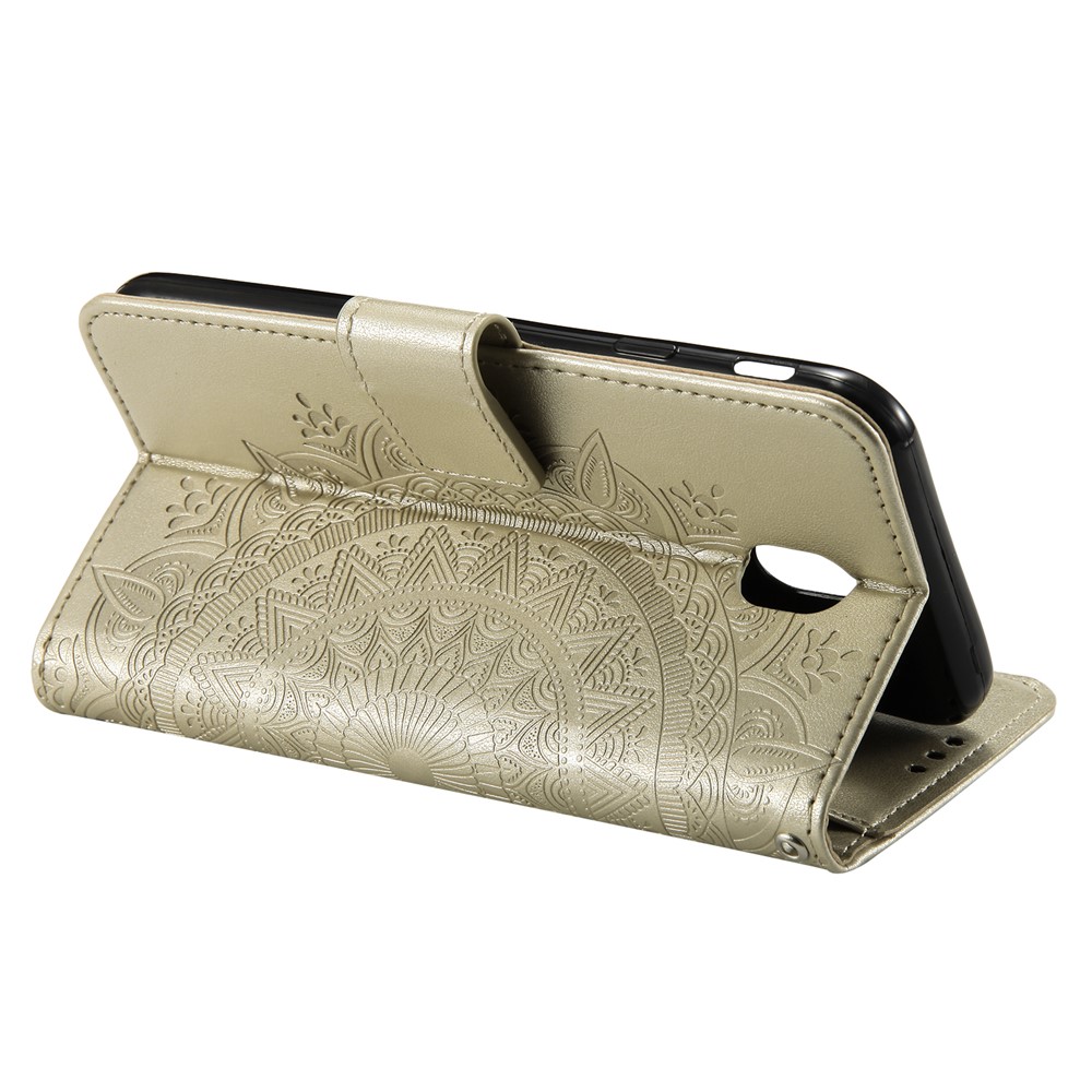 Imprint Flower PU Leather Wallet Case for Samsung Galaxy J3 Pro (2017) / J3 (2017) EU Version - Gold-7
