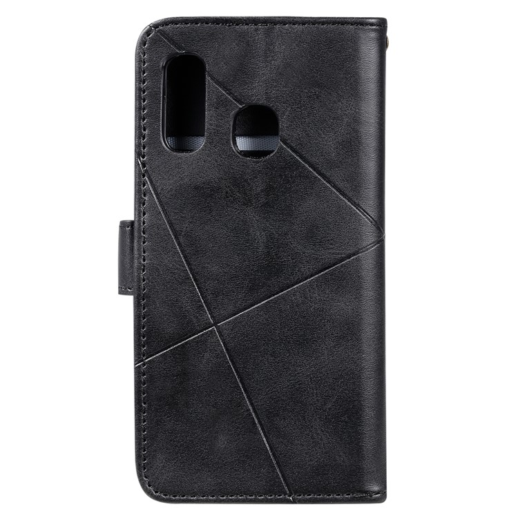 Rhombus Pattern Wallet Stand Leather Phone Cover with Strap for Samsung Galaxy A40 - Black-3