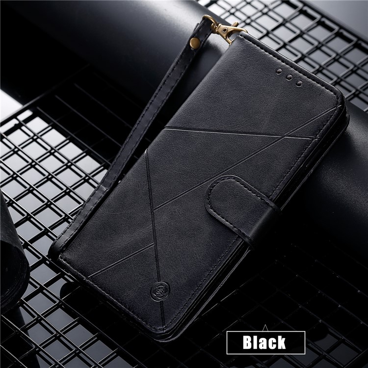 Rhombus Pattern Wallet Stand Leather Phone Cover with Strap for Samsung Galaxy A40 - Black-7