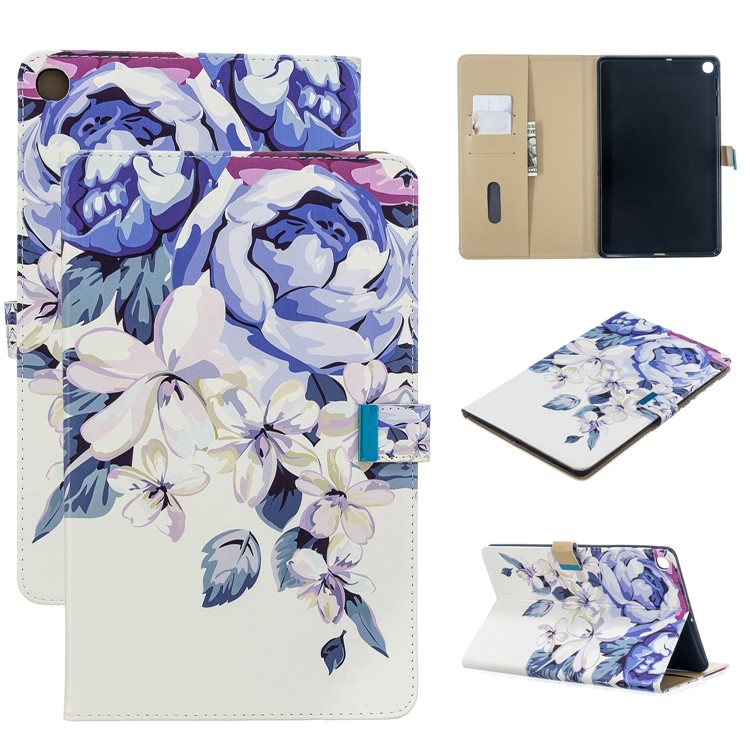Motif D'impression Tablette Support Flip Cuir PU Pour Samsung Galaxy Tab A 10,1 (2019) T510 - Fleur Bleue-1