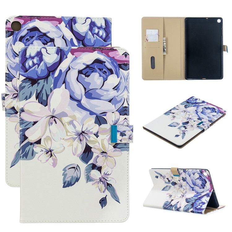 Pattern Printing PU Leather Flip Stand Tablet Case for Samsung Galaxy Tab A 10.1 (2019) T510 - Blue Flower-1