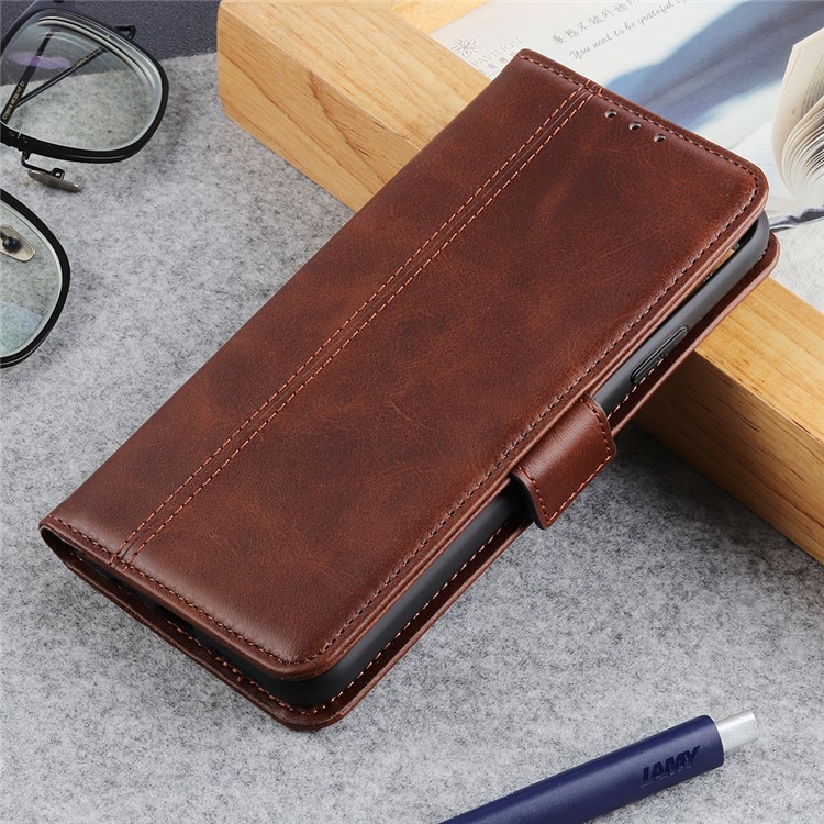 PU Leather Wallet with Card Slots Mobile Case for Samsung Galaxy A51 - Coffee-8