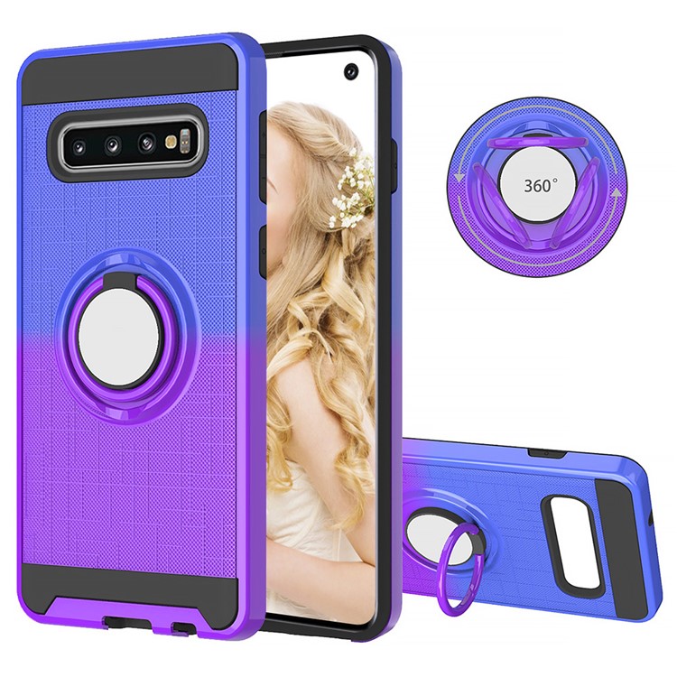 Finger Ring Kickstand Gradient Color Detachable TPU + PC Hybrid Case for Samsung Galaxy S10 (Built-in Metal Sheet) - Blue / Purple-1