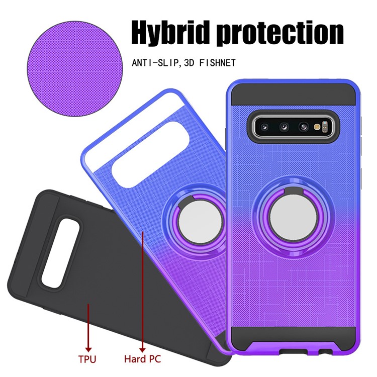 Finger Ring Kickstand Gradient Color Detachable TPU + PC Hybrid Case for Samsung Galaxy S10 (Built-in Metal Sheet) - Blue / Purple-3