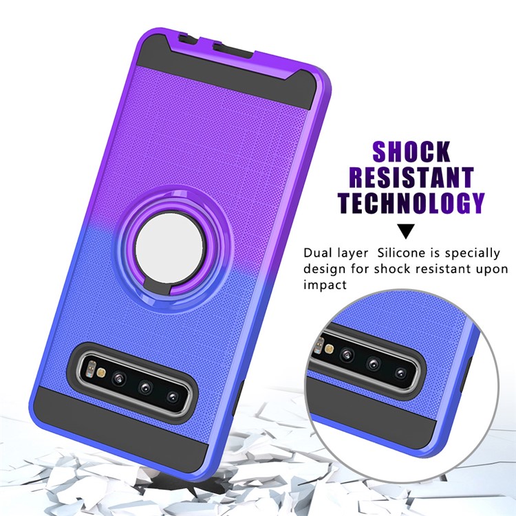 Finger Ring Kickstand Gradient Color Detachable TPU + PC Hybrid Case for Samsung Galaxy S10 (Built-in Metal Sheet) - Blue / Purple-5