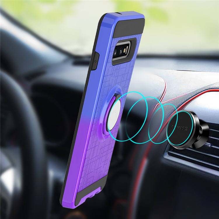 Finger Ring Kickstand Gradient Color Detachable TPU + PC Hybrid Case for Samsung Galaxy S10 (Built-in Metal Sheet) - Blue / Purple-7