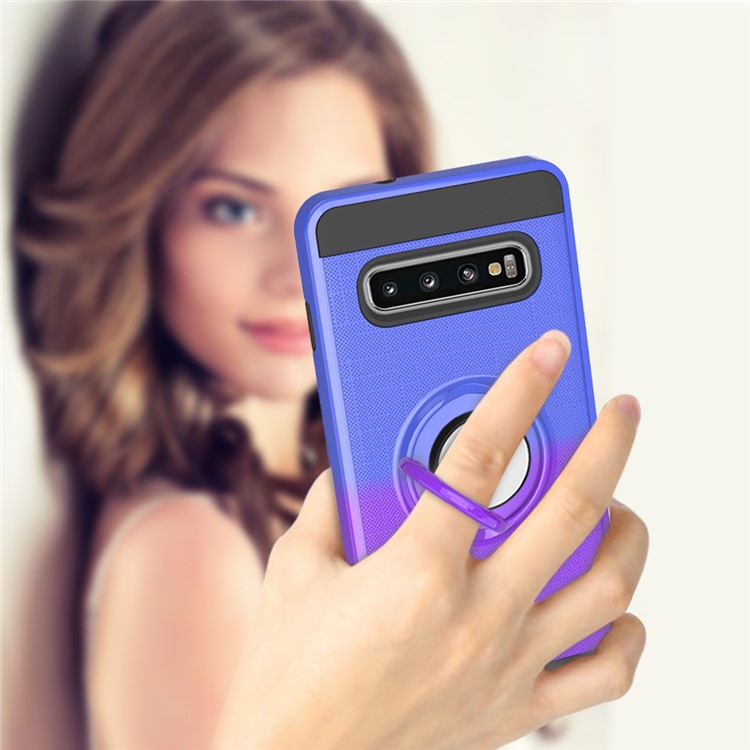 Finger Ring Kickstand Gradient Color Detachable TPU + PC Hybrid Case for Samsung Galaxy S10 (Built-in Metal Sheet) - Blue / Purple-8