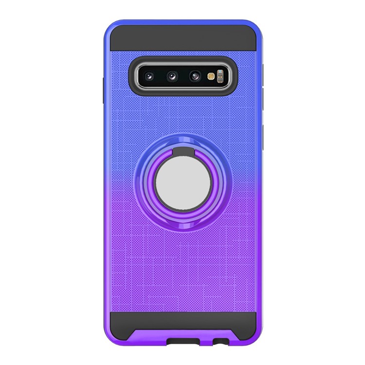 Finger Ring Kickstand Gradient Color Detachable TPU + PC Combo Case for Samsung Galaxy S10 Plus (Built-in Metal Sheet) - Blue / Purple-2