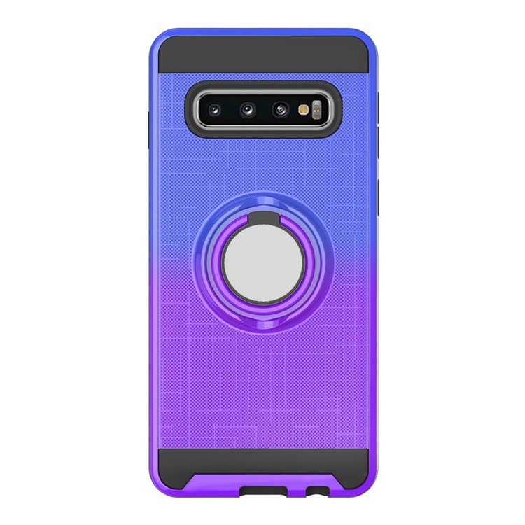 Finger Ring Kickstand Gradient Color Detachable TPU + PC Combo Case for Samsung Galaxy S10 Plus (Built-in Metal Sheet) - Blue / Purple-2