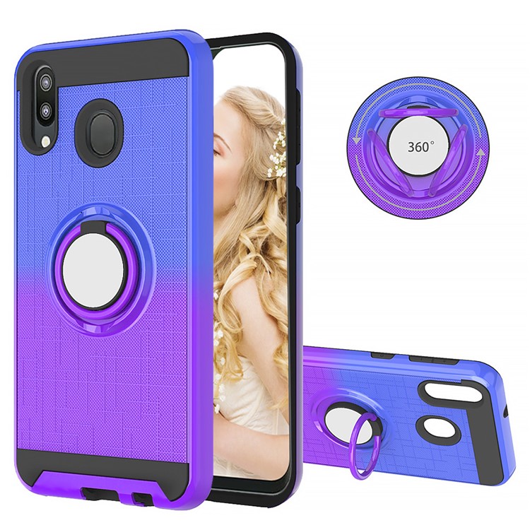 Finger Ring Kickstand Gradient Color Detachable TPU + PC Combo Case for Samsung Galaxy M20 (Built-in Metal Sheet) - Blue / Purple-1