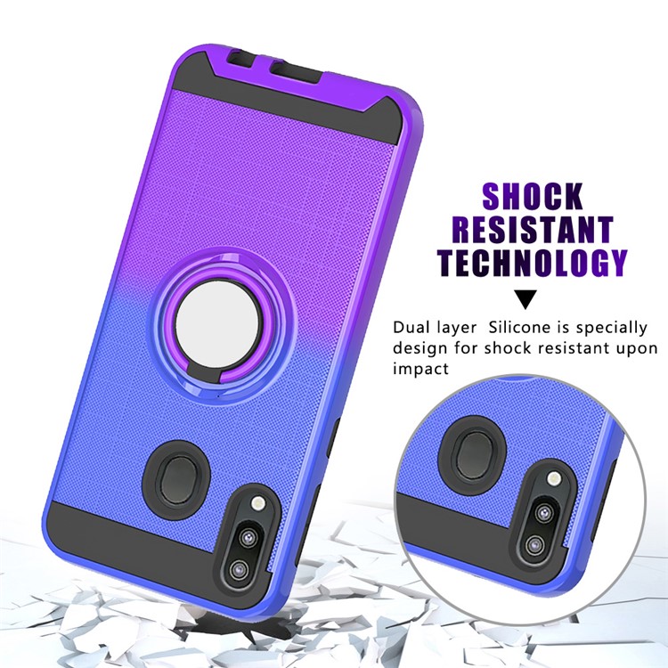 Finger Ring Kickstand Gradient Color Detachable TPU + PC Combo Case for Samsung Galaxy M20 (Built-in Metal Sheet) - Blue / Purple-5