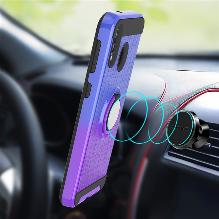 Finger Ring Kickstand Gradient Color Detachable TPU + PC Combo Case for Samsung Galaxy M20 (Built-in Metal Sheet) - Blue / Purple-8