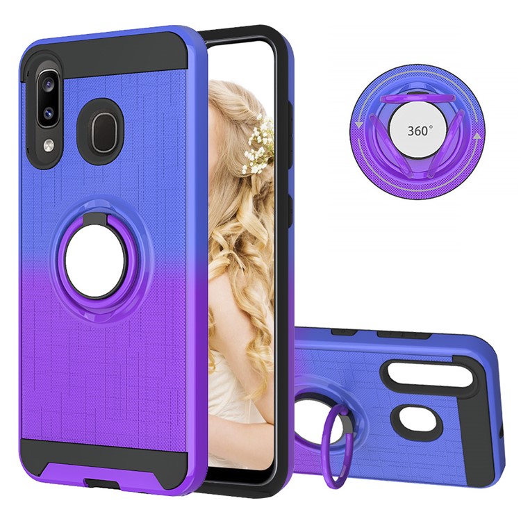 For Samsung Galaxy A20/A30/A50/A30s/A50s TPU+PC Gradient Color 2 in 1 360 Degree Ring Kickstand Shell - Blue/Purple-1