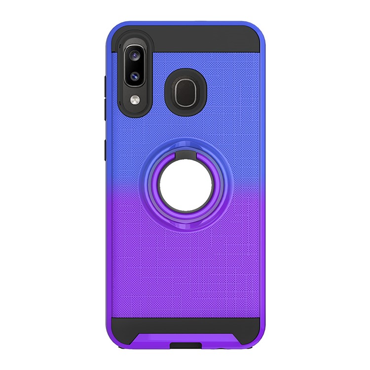 For Samsung Galaxy A20/A30/A50/A30s/A50s TPU+PC Gradient Color 2 in 1 360 Degree Ring Kickstand Shell - Blue/Purple-2