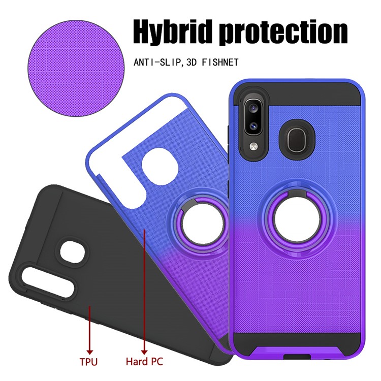 For Samsung Galaxy A20/A30/A50/A30s/A50s TPU+PC Gradient Color 2 in 1 360 Degree Ring Kickstand Shell - Blue/Purple-3