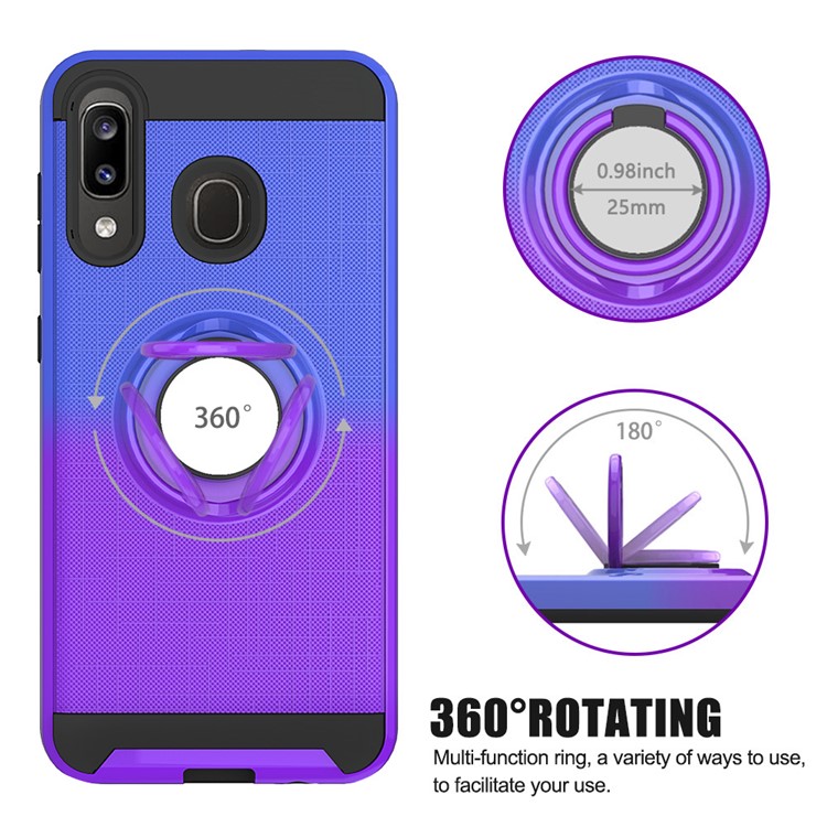 For Samsung Galaxy A20/A30/A50/A30s/A50s TPU+PC Gradient Color 2 in 1 360 Degree Ring Kickstand Shell - Blue/Purple-4