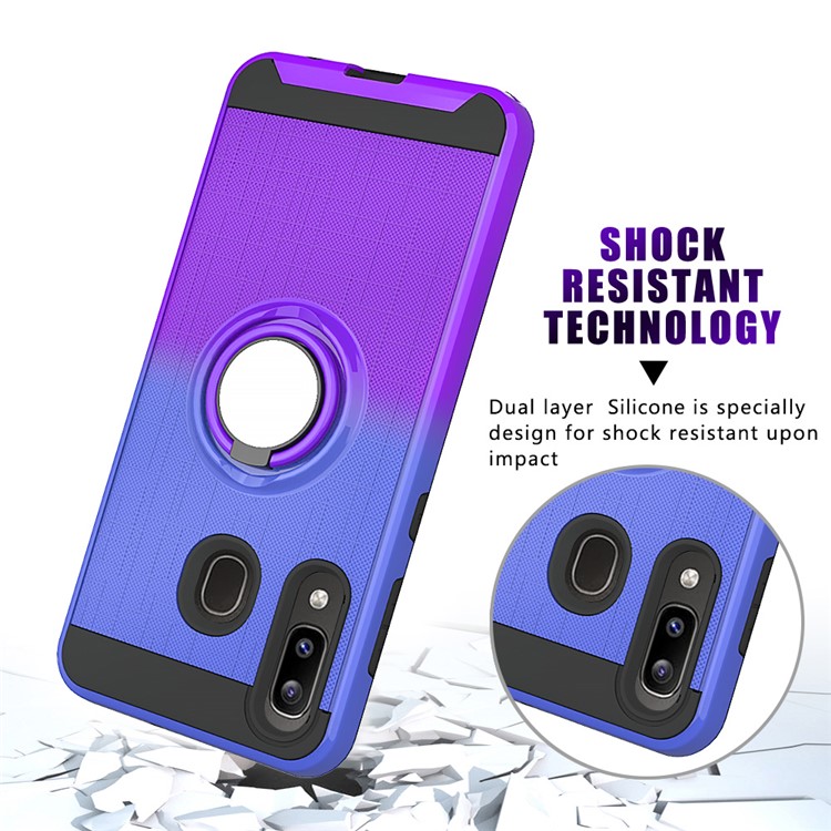 For Samsung Galaxy A20/A30/A50/A30s/A50s TPU+PC Gradient Color 2 in 1 360 Degree Ring Kickstand Shell - Blue/Purple-5