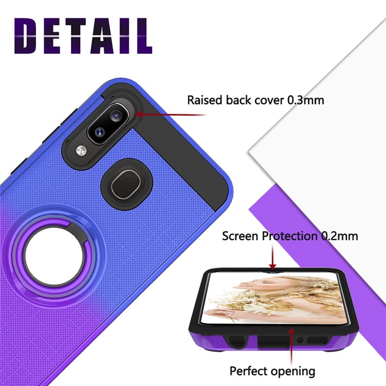 For Samsung Galaxy A20/A30/A50/A30s/A50s TPU+PC Gradient Color 2 in 1 360 Degree Ring Kickstand Shell - Blue/Purple-6