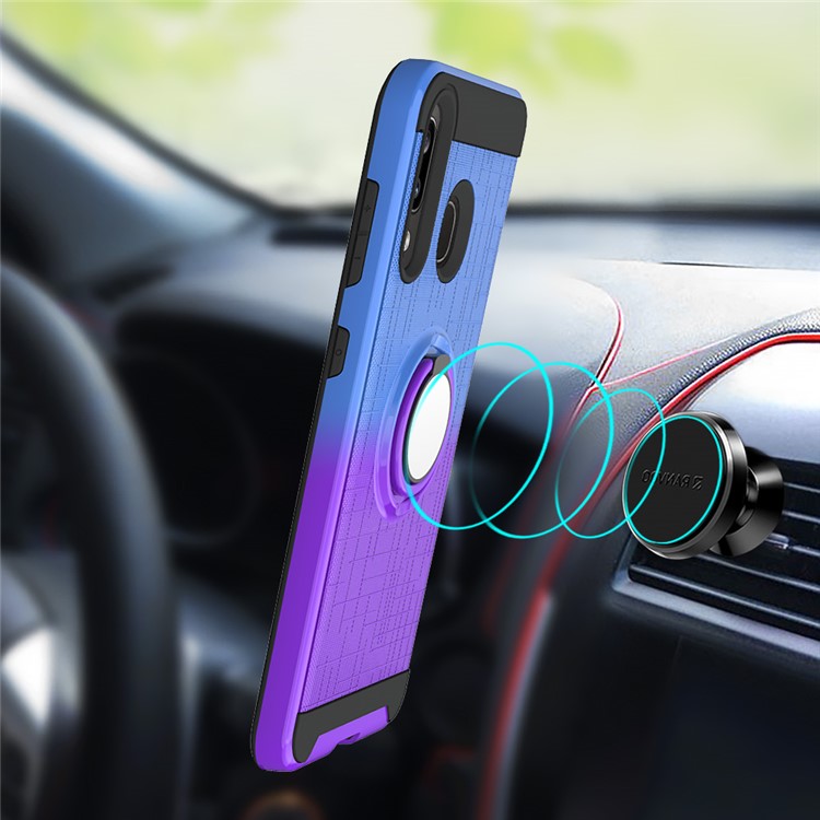 For Samsung Galaxy A20/A30/A50/A30s/A50s TPU+PC Gradient Color 2 in 1 360 Degree Ring Kickstand Shell - Blue/Purple-7