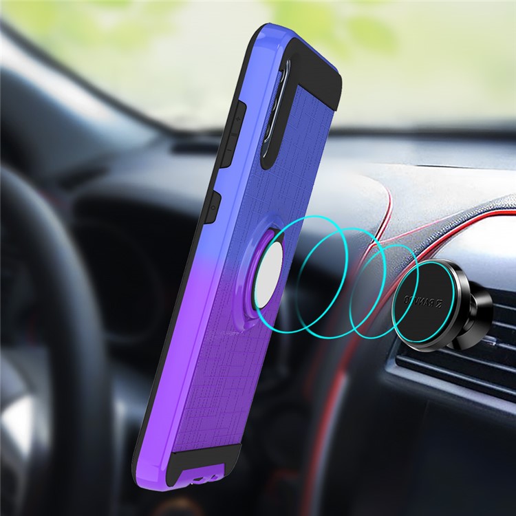 Gradient Color Plastic + TPU Phone Cover Case with Ring Holder Kickstand for Samsung Galaxy A70 - Dark Blue+Purple-8