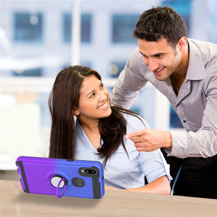 Gradient Color TPU + Plastic Phone Cover Case with Ring Holder Kickstand for Samsung Galaxy A10s - Dark Blue+Purple-4