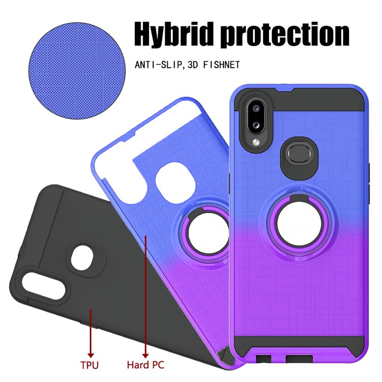 Gradient Color TPU + Plastic Phone Cover Case with Ring Holder Kickstand for Samsung Galaxy A10s - Dark Blue+Purple-5
