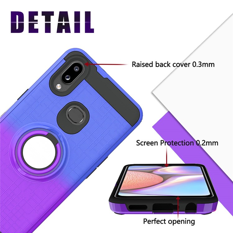 Gradient Color TPU + Plastic Phone Cover Case with Ring Holder Kickstand for Samsung Galaxy A10s - Dark Blue+Purple-6