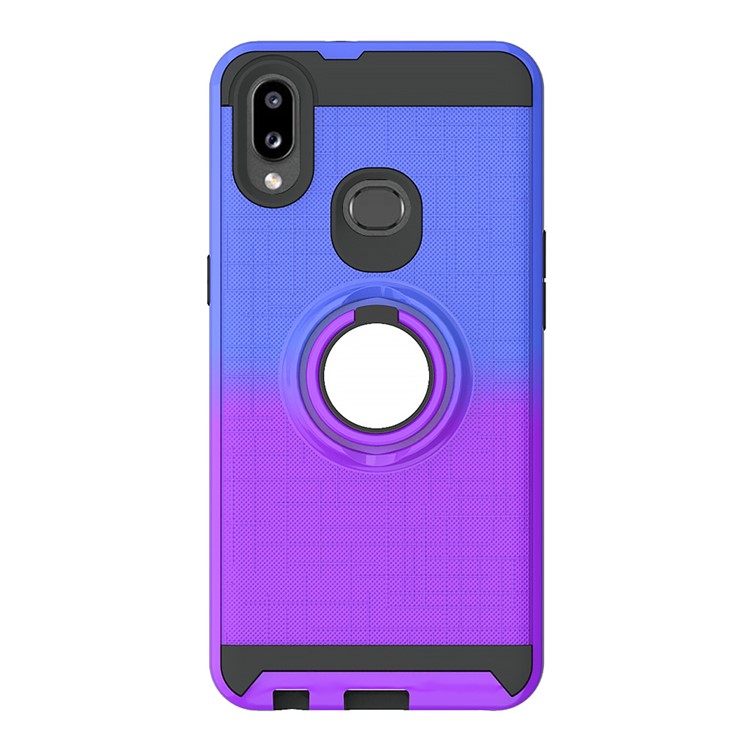 Gradient Color TPU + Plastic Phone Cover Case with Ring Holder Kickstand for Samsung Galaxy A10s - Dark Blue+Purple-7