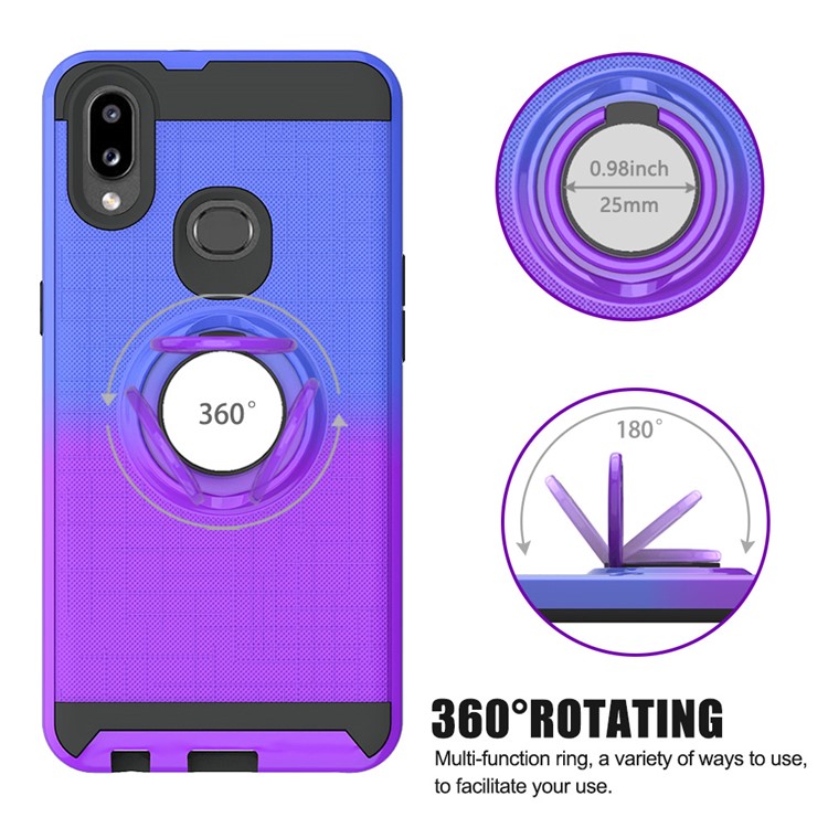 Gradient Color TPU + Plastic Phone Cover Case with Ring Holder Kickstand for Samsung Galaxy A10s - Dark Blue+Purple-8