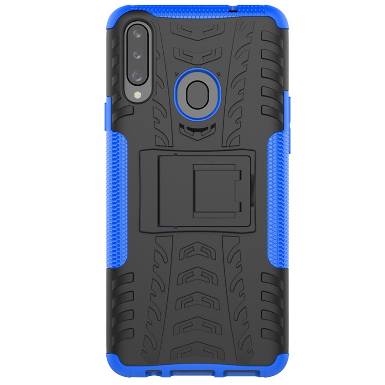 Para La Galaxia A20S Caja Del Teléfono Fresco De Neumáticos De PC + TPU Célula Híbrida Con Pata De Cabra - Azul-2
